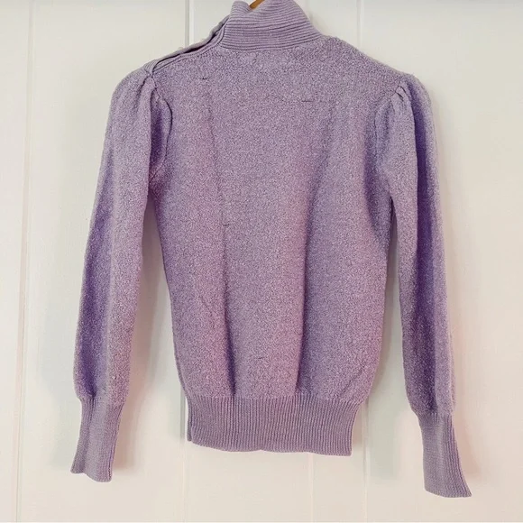 Vintage Lavender Button Neck Puffed Shoulder Long Sleeved Turtle Neck Sweater XS - Picture 6 of 7